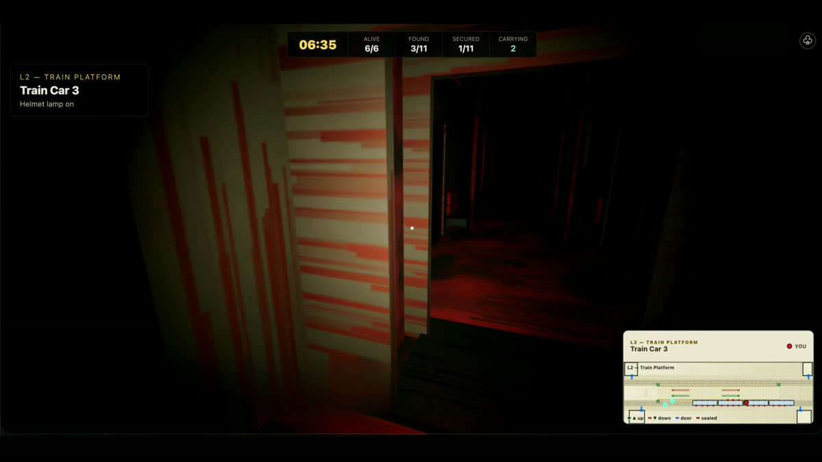 Red-lit train car in the Not a Subway map on PC